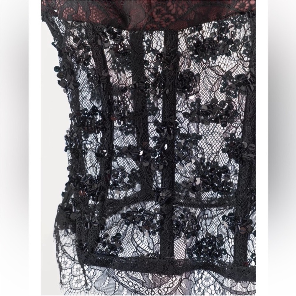 Zara Satin & Lace sequin corset Bustier Top in brown and Black small - Picture 3 of 4